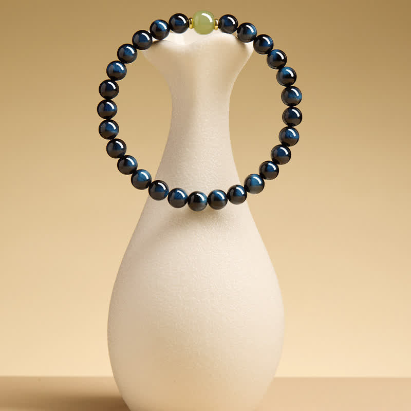 Buddha Stones Blue Tiger Eye Hetian Jade Round Beads Intuition Bracelet - image 2