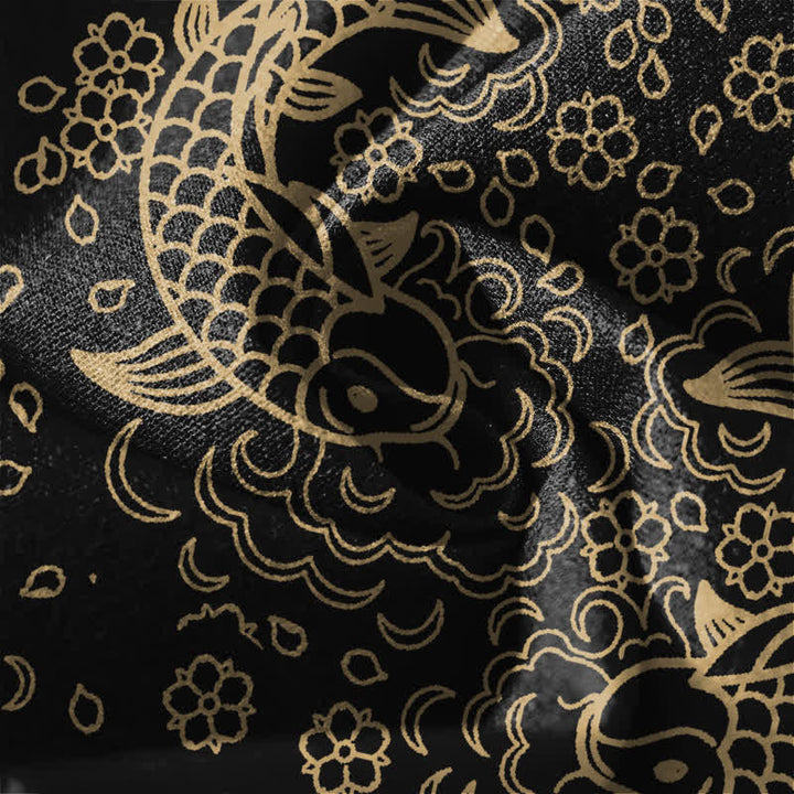 Buddha Stones Pure Cotton Golden Koi Fish Floral Pattern Drawstring Men's Tapered Pants With Pockets - image 6