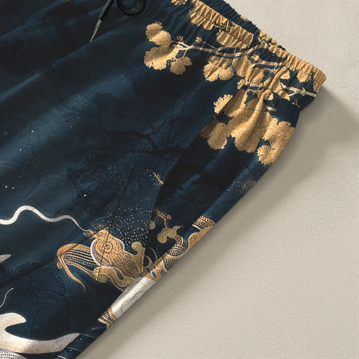 Buddha Stones Pure Cotton Eastern Dragon Cloud Pattern Drawstring Men's Tapered Pants With Pockets - image 4