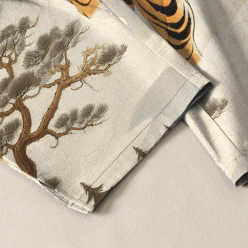 Buddha Stones Pure Cotton Tiger Dragon Landscape Pattern Drawstring Men's Tapered Pants With Pockets - image 5