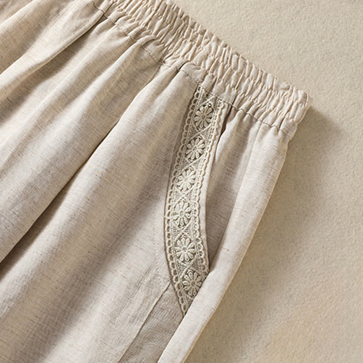 Buddha Stones Summer Casual Boho Solid Capri Pants Women's Straight Leg Pants With Pockets - image 8