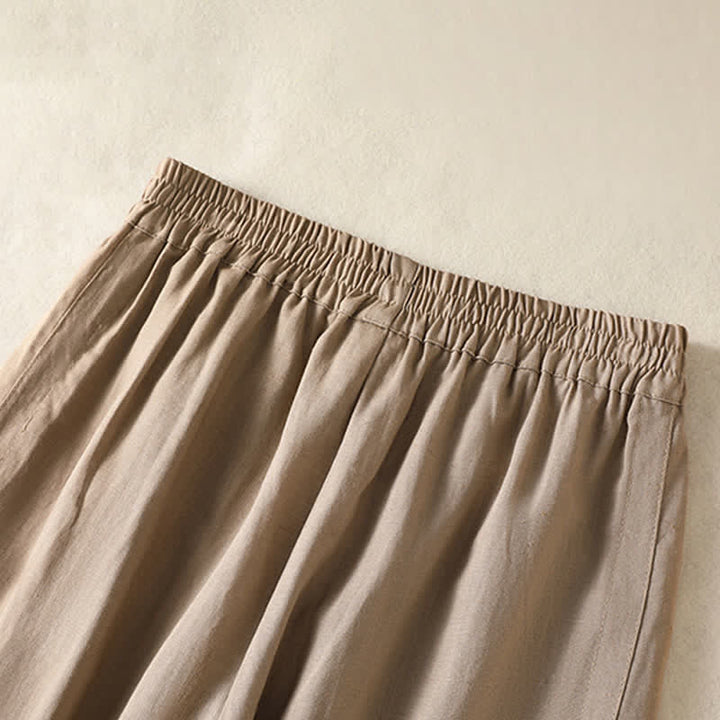 Buddha Stones Summer Casual Boho Solid Capri Pants Women's Straight Leg Pants With Pockets - image 3