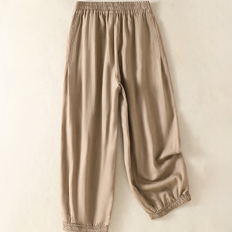 Buddha Stones Summer Casual Boho Solid Capri Pants Women's Straight Leg Pants With Pockets - image 1