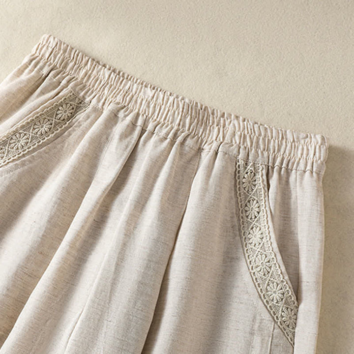 Buddha Stones Summer Casual Boho Solid Capri Pants Women's Straight Leg Pants With Pockets - image 10