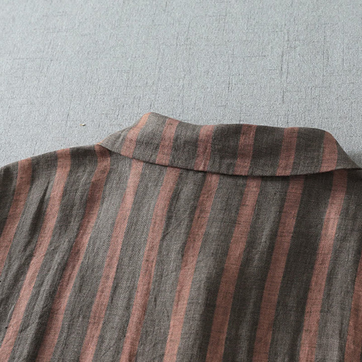 Buddha Stones Summer Casual Vintage Button-Up Striped Women's Short Sleeve Dresses With Pocket - image 7