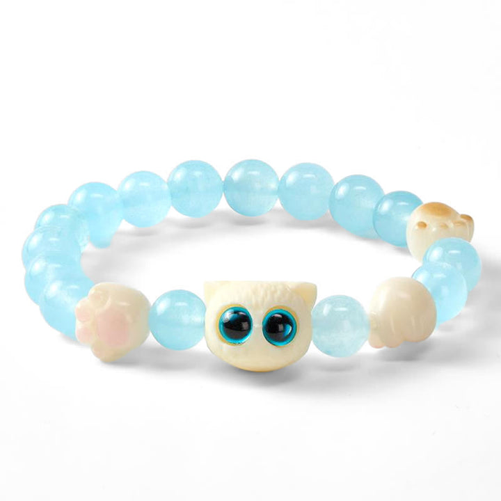 Buddha Stones Blue Chalcedony Hand Carved Cat Purity Bead Bracelet - image 4