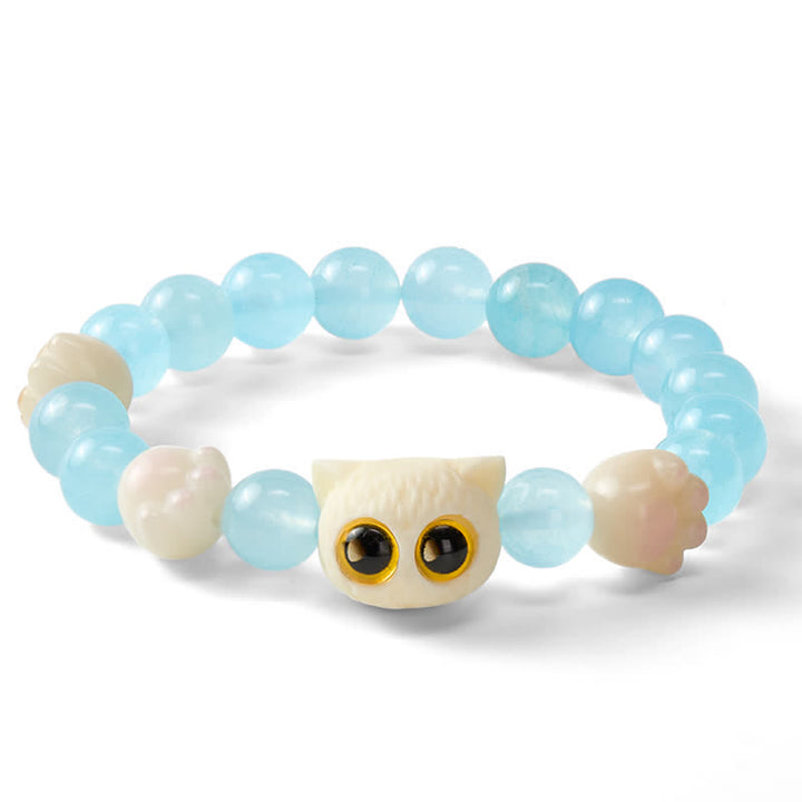 Buddha Stones Blue Chalcedony Hand Carved Cat Purity Bead Bracelet - image 15