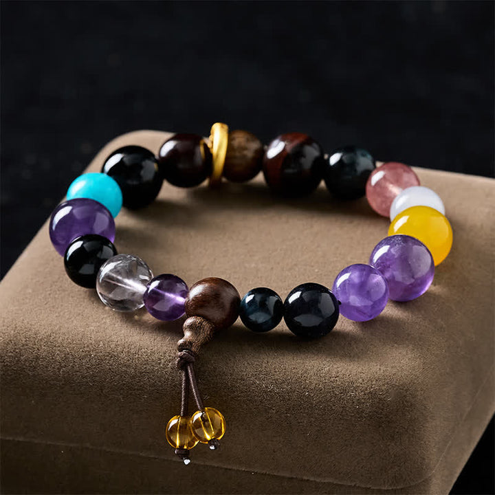 Buddha Stones 18 Beads Amethyst Tiger's Eye Tibetan Balance Bracelet - Amethyst(Stress Relief ♥ Intuition) - image 0