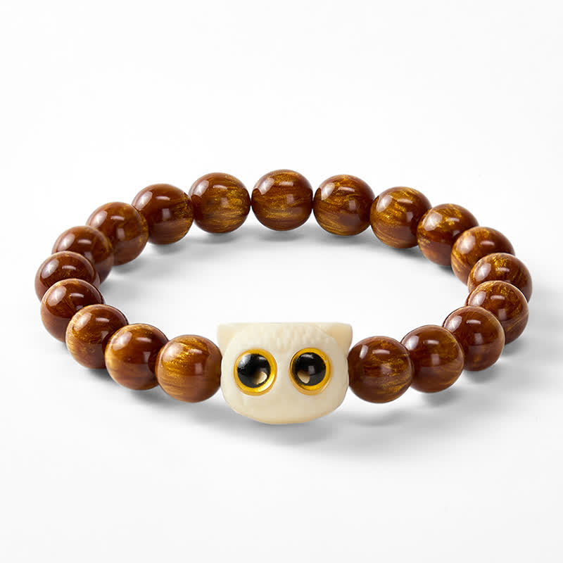 Buddha Stones Yellow Resin Beads Ivory Fruit Cat Wisdom Bracelet - image 6