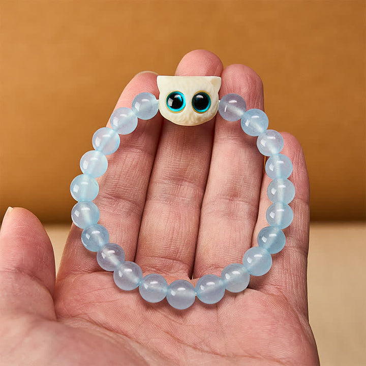 Buddha Stones Blue Chalcedony Ivory Fruit Cat Power Bracelet - image 5
