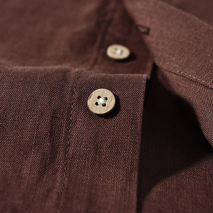 Buddha Stones Fall Casual Tang Style Mandarin Collar Solid Men's Long Sleeve Shirts - image 3