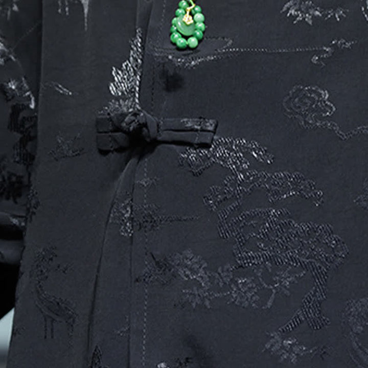Buddha Stones Spring Tang Style Elegant Mandarin Collar Frog Button Men's Elbow-Length Sleeve Shirts - image 18