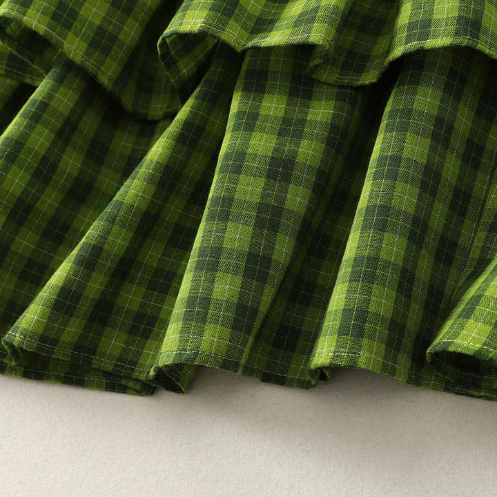 Buddha Stones Summer Casual Green Plaid Pattern Ruffles Cotton Tank Top Women's Sleeveless Shirts - image 6