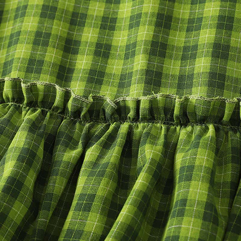 Buddha Stones Summer Casual Green Plaid Pattern Ruffles Cotton Tank Top Women's Sleeveless Shirts - image 5