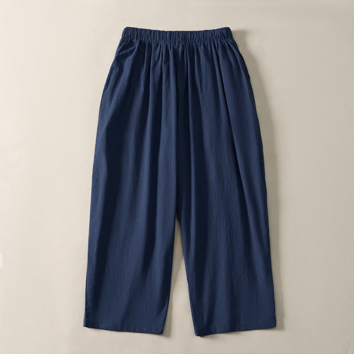 Buddha Stones Summer Casual Drawstring Solid Cropped Pants Men's Harem Pants With Pockets - image 1
