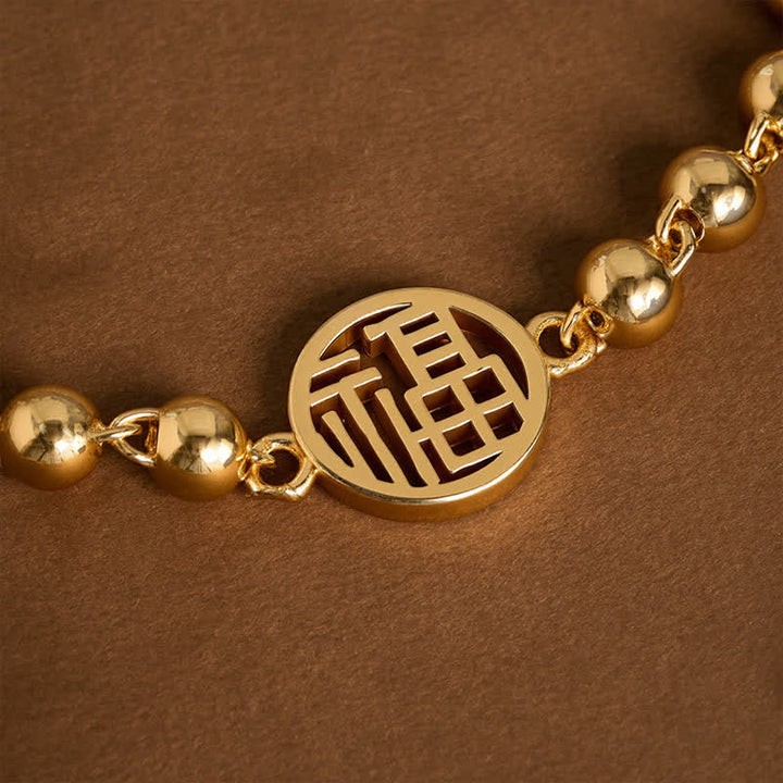 Buddha Stones Copper Fu Character Beaded Blessing Bracelet - image 3