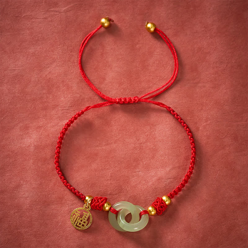 Buddha Stones Copper Liuli Fu Character Luck Red String Bracelet - image 2