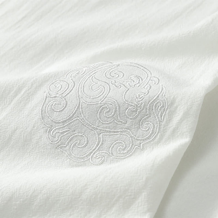 Buddha Stones 2Pcs Summer Tang Style Casual Embroidery Solid Cotton Linen Short Sleeve Shirt Shorts Men's Meditation Cloth With Pocket - image 20