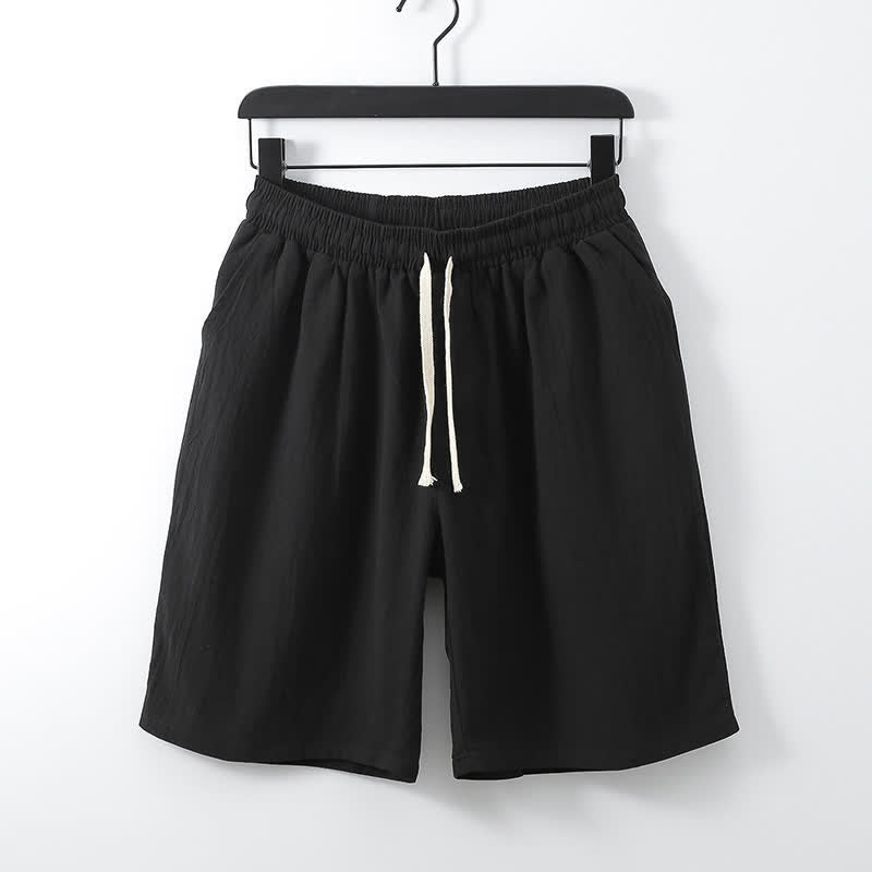 Buddha Stones 2Pcs Summer Meditation Tang Style Drawstring Solid Cotton Linen Short Sleeve Shirt Shorts Men's Meditation Cloth With Pockets - image 5