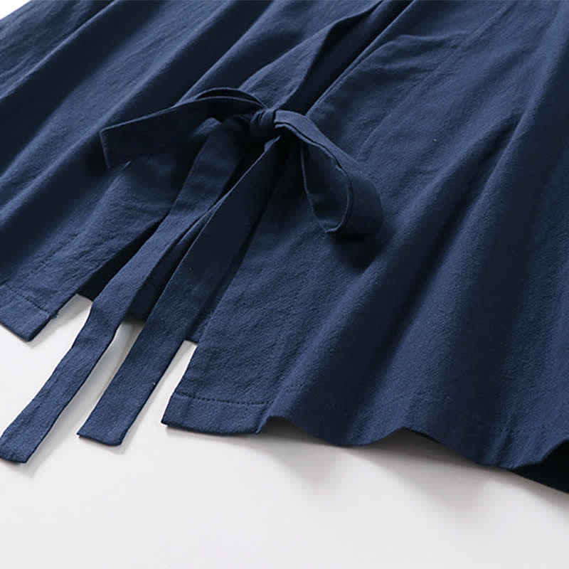 Buddha Stones Summer Casual Minimalist Short Sleeve Solid Lace-up Open Front Cotton Linen Men's Kimono - image 13