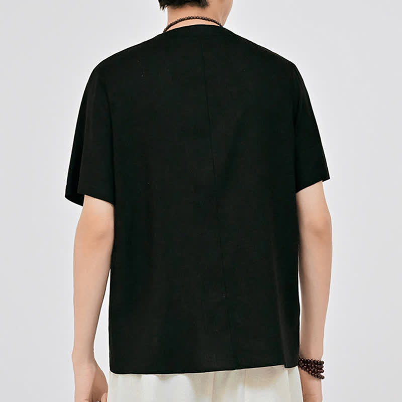 Buddha Stones Summer Tang Style Minimalist Two Frog Button Crew Neck Solid Men's Short Sleeve Shirts - image 10