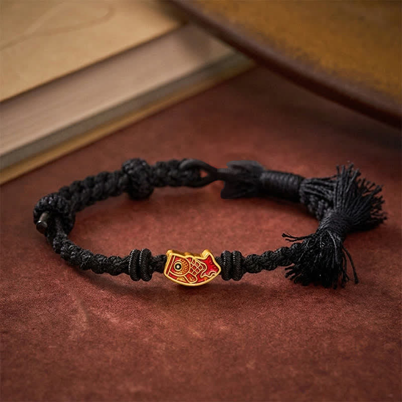 Buddha Stones Auspicious Red String Koi Fish Success Bracelet - Black String - image 11