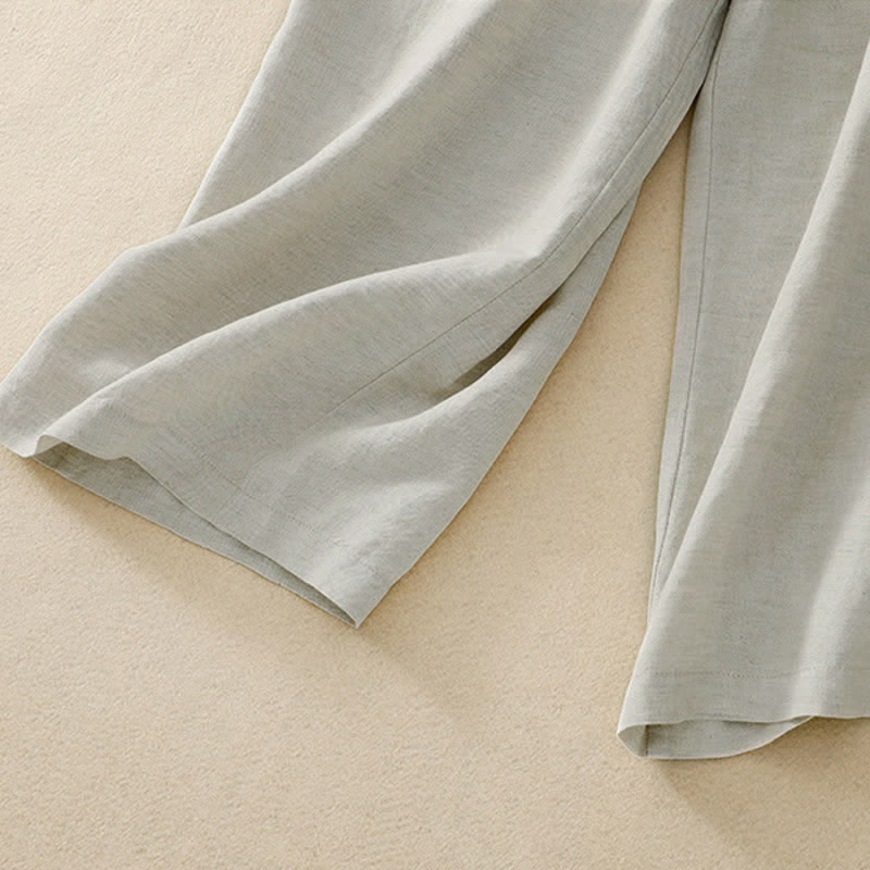 Buddha Stones Solid Color Front Button Back Elastic Women's Pants With Pockets - image 9