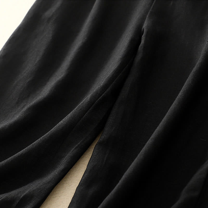 Buddha Stones Solid Color Front Button Back Elastic Women's Pants With Pockets - image 30