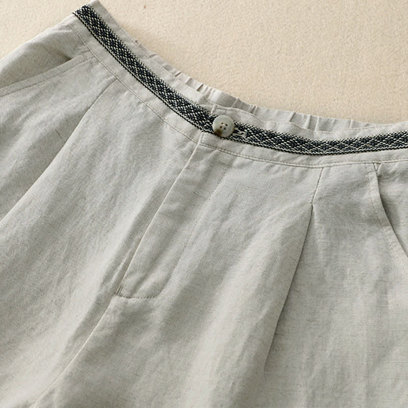 Buddha Stones Solid Color Front Button Back Elastic Women's Pants With Pockets - image 4