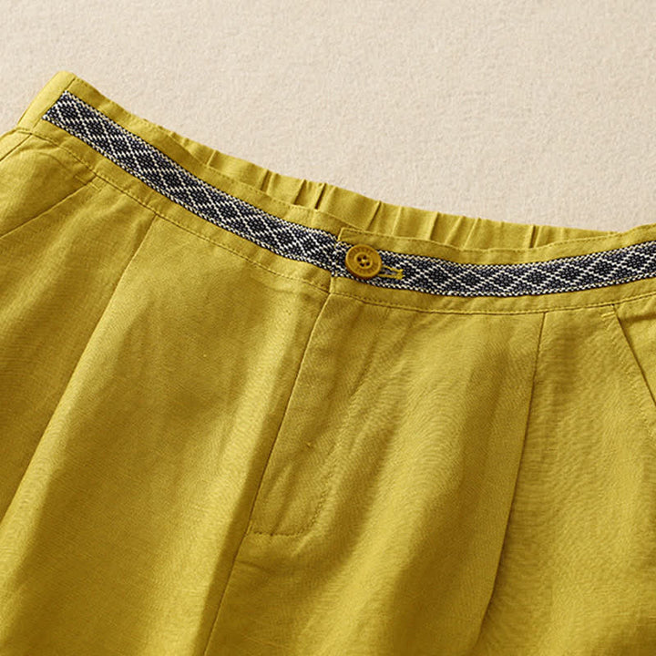 Buddha Stones Solid Color Front Button Back Elastic Women's Pants With Pockets - image 10