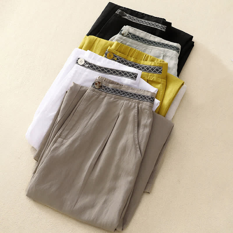 Buddha Stones Solid Color Front Button Back Elastic Women's Pants With Pockets - image 1