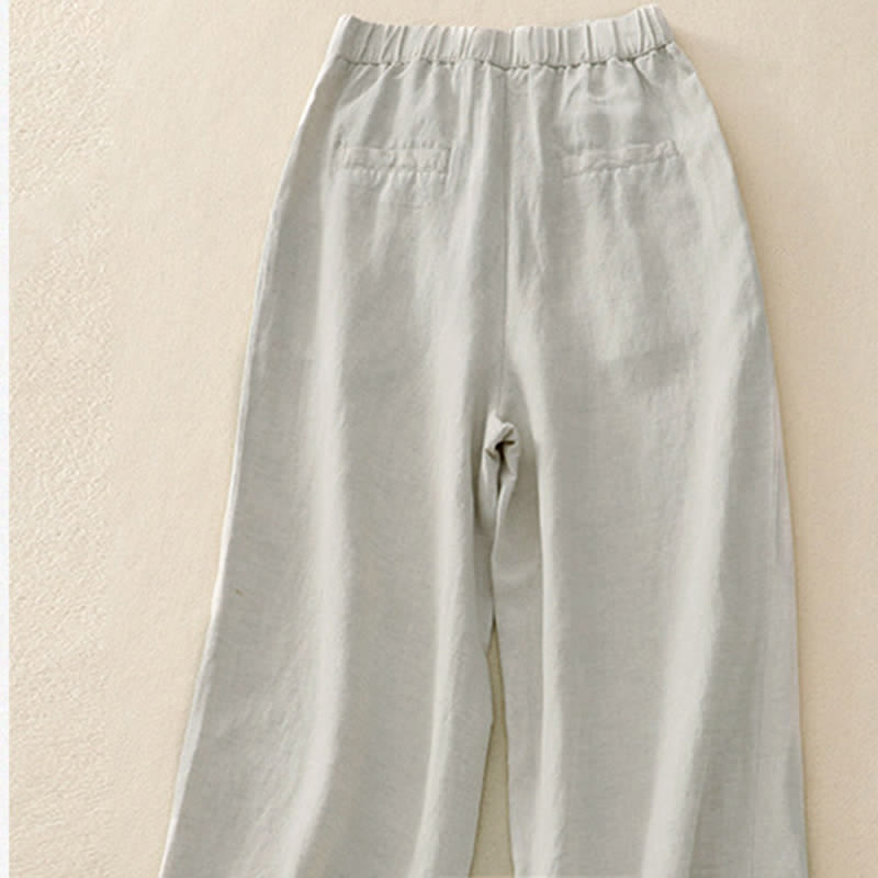 Buddha Stones Solid Color Front Button Back Elastic Women's Pants With Pockets - image 3