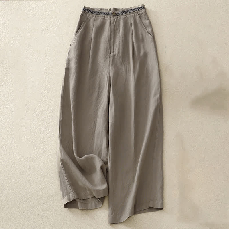 Buddha Stones Solid Color Front Button Back Elastic Women's Pants With Pockets - DarkKhaki - US8-10，UK/AU12-14，EU40-42 (2XL) - image 17