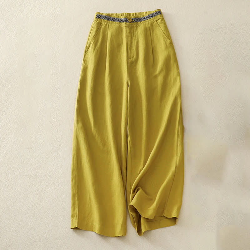 Buddha Stones Solid Color Front Button Back Elastic Women's Pants With Pockets - Yellow - US8-10，UK/AU12-14，EU40-42 (2XL) - image 11