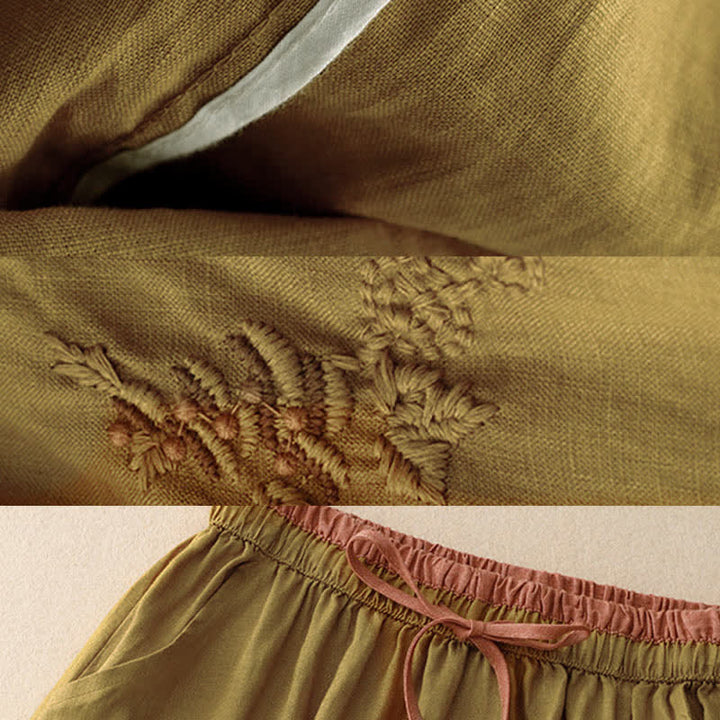Buddha Stones Vintage Solid Embroidery Drawstring Women's Skirt With Pockets - image 27