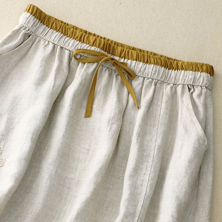Buddha Stones Vintage Solid Embroidery Drawstring Women's Skirt With Pockets - image 7