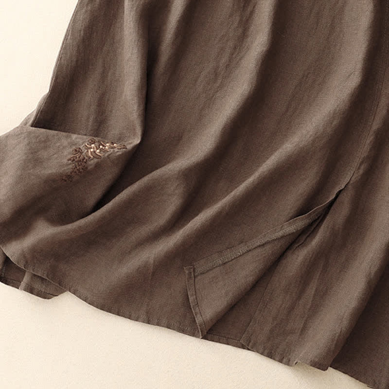 Buddha Stones Vintage Solid Embroidery Drawstring Women's Skirt With Pockets - image 15