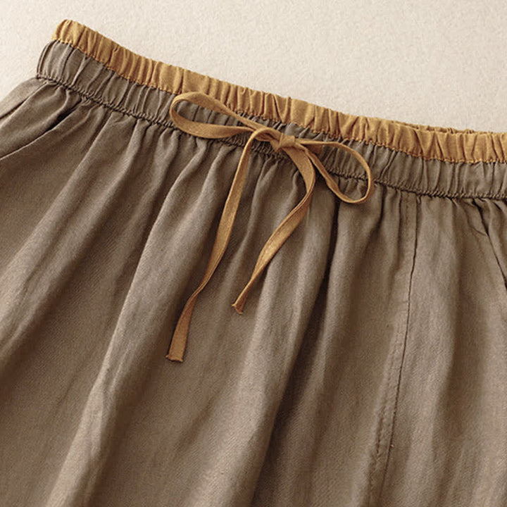 Buddha Stones Vintage Solid Embroidery Drawstring Women's Skirt With Pockets - image 1