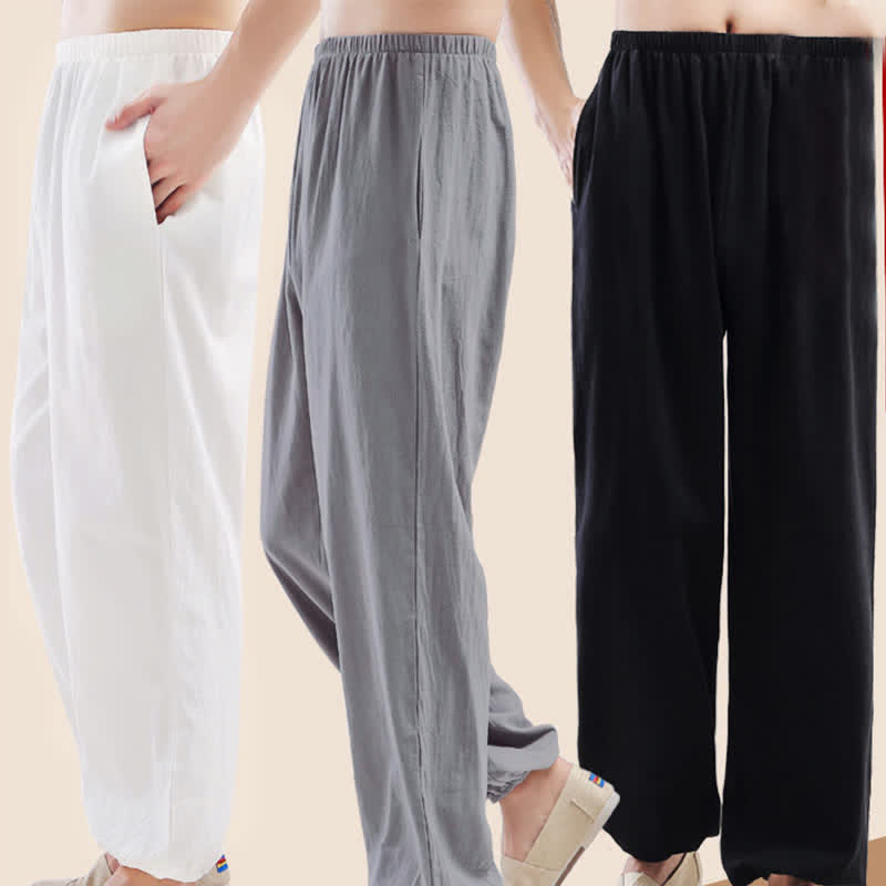Buddha Stones Summer Solid Color Unisex Elastic Waist Tai Chi Qigong Practice Pants With Pockets - image 13
