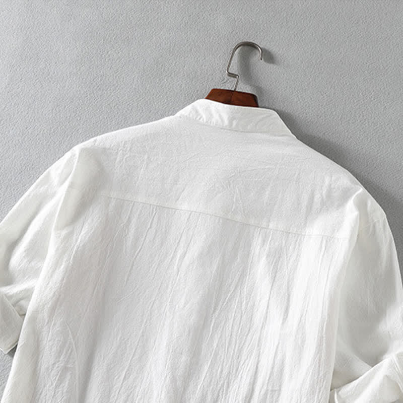 Buddha Stones Summer Solid Men's Buttons Half Sleeve Shirt - image 5