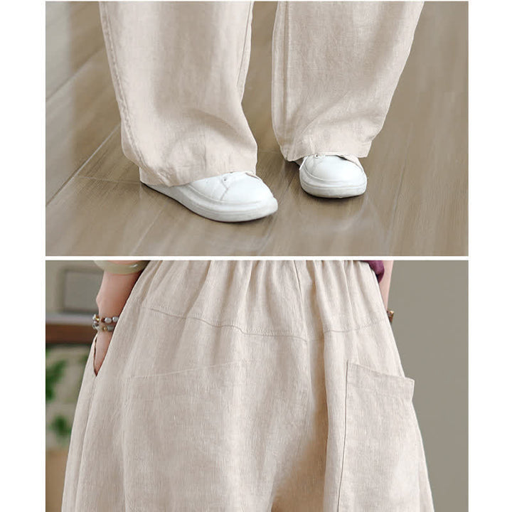 Buddha Stones Casual Plain Cotton Women's Wide Leg Pants With Pockets - image 16