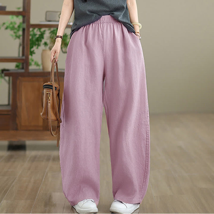 Buddha Stones Casual Plain Cotton Women's Wide Leg Pants With Pockets - image 11