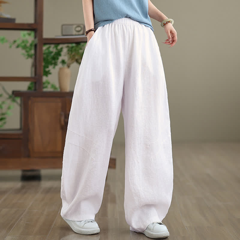 Buddha Stones Casual Plain Cotton Women's Wide Leg Pants With Pockets - image 22