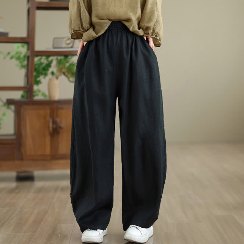 Buddha Stones Casual Plain Cotton Women's Wide Leg Pants With Pockets - image 28
