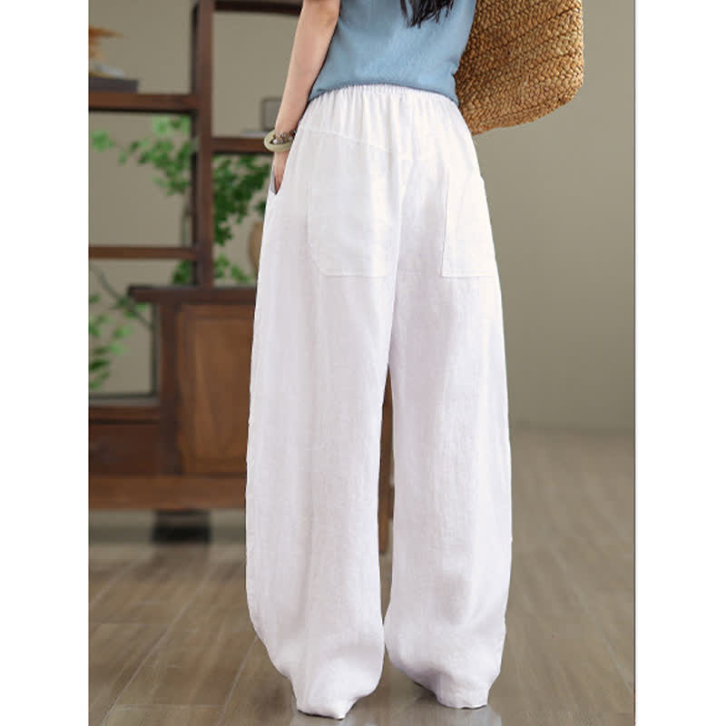 Buddha Stones Casual Plain Cotton Women's Wide Leg Pants With Pockets - image 20