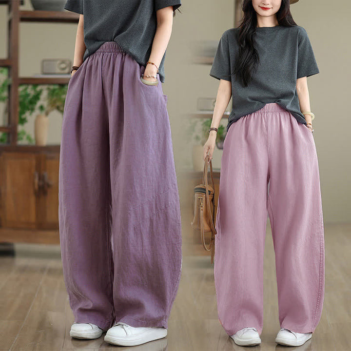 Buddha Stones Casual Plain Cotton Women's Wide Leg Pants With Pockets - image 30