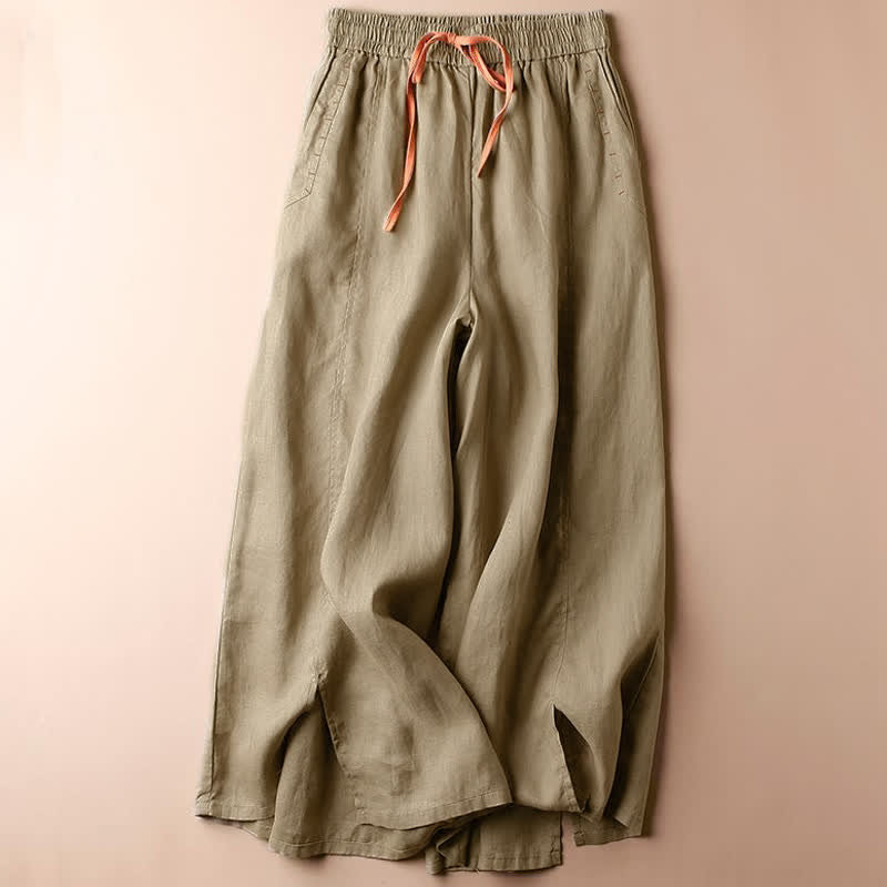 Buddha Stones Casual Slit Hem Women's 7-8 Length Wide Leg Pants With Pockets - BurlyWood - US8-10，UK/AU12-14，EU40-42 (2XL) - image 7