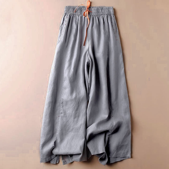 Buddha Stones Casual Slit Hem Women's 7-8 Length Wide Leg Pants With Pockets - LightSteelBlue - US8-10，UK/AU12-14，EU40-42 (2XL) - image 10