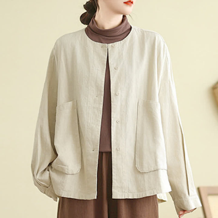 Buddha Stones Plain Design Long Sleeve Women's Jacket With Pockets - image 2