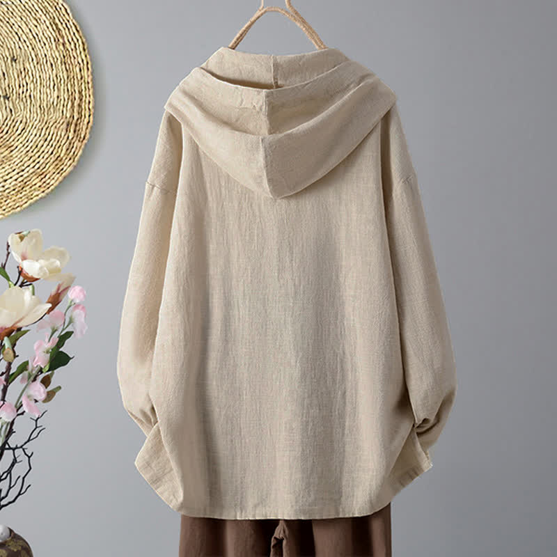 Buddha Stones Women's Plain Buttons Design Long Sleeve Hoodie With Pockets - image 1